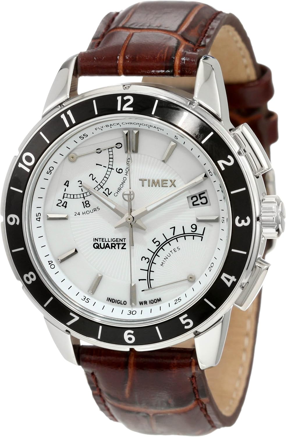 男式 t2n496 智能石英 sl 系列 fly-back 计时码棕色皮革表带手表